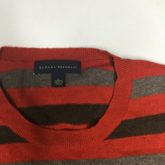 Banana Republic Mens Rust Brown Gray Striped Wool Cashmere Sweater Size Large - Picture 3 of 9